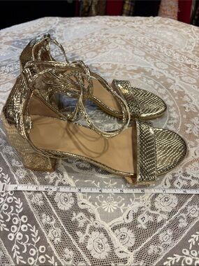 Gold Ankle-Tie Block Heel Sandals - Women